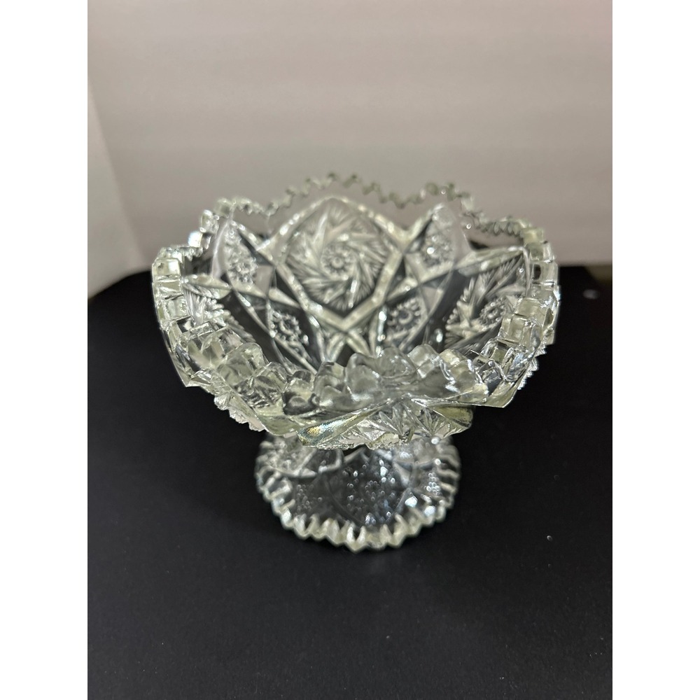 Candy Dish Clear Glass Pedestal Cut Star Pinwheel Sawtooth Edge Collectible